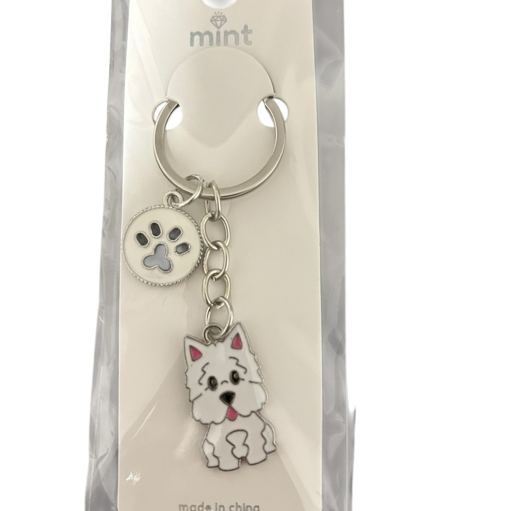 Mint Enamel Dog Keychains with Paw Print Charms - Picture 3 of 6